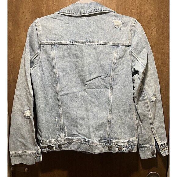 Old Navy Women’s Destructed Denim Jacket Size Small Medium Worn - Picture 2 of 5